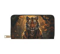 Tiger in the Fallen Leaf Forest Cartera para mujer, cartera de cuero plegable para múltiples tarjetas, cartera larga para mujer