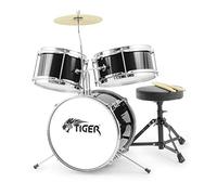 Tiger JDS7-BK - Batería de 3 piezas, color negro | Set de Batería para Principiantes de 3 Piezas, con Snare, Tom, Bombo, Pedal de Bombo, Platillo, Trono y Baquetas