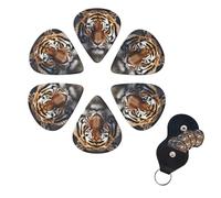 Tiger - Juego de 6 púas de celuloide de diferentes grosores con soporte para púas de guitarra, púas de guitarra personalizadas para guitarra acústica, guitarra eléctrica, bajo, ukelele