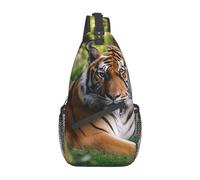 Tiger Laying On The Grass - Bolsa ligera para el pecho, bolsa cruzada, bolsa de hombro, mochila deportiva para mujeres y hombres, color negro, talla única, Como se muestra en la imagen, Talla única,