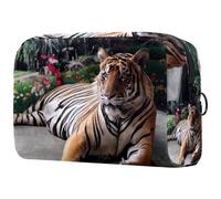 Tiger Lie on Park - Neceser para mujer, neceser de viaje, bolsa organizadora de maquillaje grande con cremallera, multicolor, 18.5x7.5x13cm/7.3x3x5.1in, Neceser