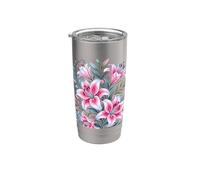 Tiger Lilies Blue White Pink Summer Spring Flowers Lily Buds Vaso térmico de acero inoxidable de doble pared