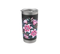 Tiger Lilies Blue White Pink Summer Spring Flowers Lily Buds Vaso térmico de acero inoxidable de doble pared