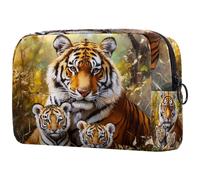 Tiger Mom and Baby Cubs - Bolsa de cosméticos para mujer, neceser de viaje, bolsa organizadora de maquillaje grande con cremallera, multicolor, 18.5x7.5x13cm/7.3x3x5.1in, Neceser