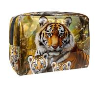 Tiger Mom and Baby Cubs - Neceser para mujer, neceser de viaje, grande, de PVC, organizador con cremallera, multicolor, 18.5x7.5x13cm/7.3x3x5.1in, Neceser