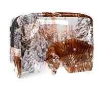 Tiger Mother and Baby on Snowland - Neceser de viaje para mujer, bolsa de aseo grande de PVC para maquillaje, práctica bolsa organizadora con cremallera, multicolor, 18.5x7.5x13cm/7.3x3x5.1in, Neceser