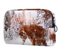 Tiger Mother and Baby on Snowland - Neceser de viaje para mujer, bolsa organizadora de maquillaje grande con cremallera, multicolor, 18.5x7.5x13cm/7.3x3x5.1in, Neceser