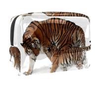 Tiger Mother and Baby Walks on Snowland - Neceser de viaje para mujer, bolsa de aseo grande de PVC con cremallera, multicolor, 18.5x7.5x13cm/7.3x3x5.1in, Neceser