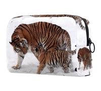 Tiger Mother and Baby Walks on Snowland - Neceser de viaje para mujer, bolsa organizadora de maquillaje grande con cremallera, multicolor, 18.5x7.5x13cm/7.3x3x5.1in, Neceser