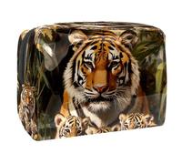 Tiger Mother and Cubs - Neceser para mujer, neceser de viaje, grande, de PVC, organizador con cremallera, multicolor, 18.5x7.5x13cm/7.3x3x5.1in, Neceser