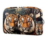 Tiger on Forest - Neceser para mujer, neceser de viaje, bolsa organizadora de maquillaje grande con cremallera, multicolor, 18.5x7.5x13cm/7.3x3x5.1in, Neceser