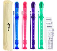 Tiger - Pack de 4 flauta dulce de colores grabadoras - con varilla limpiadora y funda