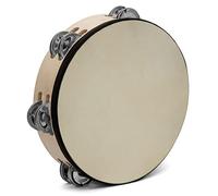 TIGER Pandereta de madera TAM98-10-BK de 25 cm, doble fila de cascabeles, natural