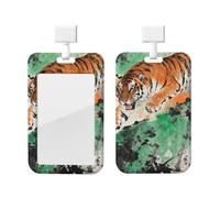 Tiger Pounce Down - Soporte para tarjetas de identificación con cordón, protector vertical para tarjetas, carcasa rígida de ABS transparente, carrete retráctil para el trabajo y la oficina