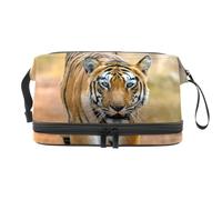 Tiger Prowl on The Road - Neceser de doble capa para mujeres y niñas, neceser de viaje, bolsa organizadora de maquillaje con compartimento para brochas, multicolor, 27x15x14 cm/10.6x5.9x5.5 in,