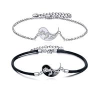 TIGER RIDER Pulseras de flor de loto/dinosaurio/triple luna/sol Zia/sirena para mujer, plata de ley 925, piedra lunar, joyería de cristal para regalo del día de la madre, 7 inches, Plata de ley, No es