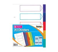 Tiger - Separadores para archivador (tamaño A5, agujereados y con pestañas, 5 unidades, incluyen cubierta para índice), multicolor