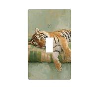Tiger Sleeping On - Funda decorativa para interruptor de luz, diseño de rayas verdes, beige, 1 interruptor, placa de pared para cocina, granja, dormitorio, baño, decoración artística