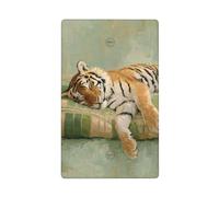 Tiger Sleeping On Green Beige - Cojín de pared con diseño de rayas verdes y beige, cubierta decorativa para interruptor de luz, 1 banda para cocina, baño, tamaño 11,4 x 7 cm