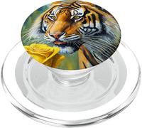 Tiger Sniffing a Yellow Rose Illustration Graphic Design PopSockets PopGrip para MagSafe