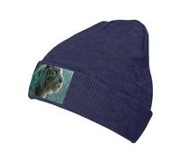 Tiger Standing in A Mystical Forest - Gorro de punto cálido para hombres y mujeres, gorro de punto cálido con puños, gorro de calavera de acrílico, color azul marino