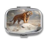 Tiger Standing in A Vast Ice Age - Pastillero portátil con 2 compartimentos para medicamentos y pastilleros de viaje para bolso de bolsillo