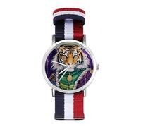 Tiger The King of Mardi and GRAS - Reloj de pulsera de cuarzo personalizado con números arábigos con correa ajustable para hombres y mujeres