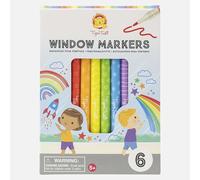 Tiger Tribe Marcadores de ventana - 6 bolígrafos de ventana para vidrio lavable, arte de ventana, bolígrafos para colorear para niños, borrado en seco, no tóxico, a partir de 3 años