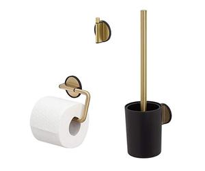 Tiger Tune Juego de Accesorios de Aseo - Escobilla de baño con Soporte - Portarrollos sin Tapa - Gancho de Toalla - Latón Cepillado/Negro