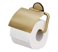 Tiger Tune Portarrollos con Tapa Autoadhesivo, Acero Inoxidable, Latón Cepillado/Negro, 15x12.3x3.3 cm