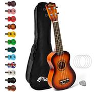 Tiger Ukelele soprano UKE7 para principiantes incluye funda, púa de fieltro y juego de cuerdas de repuesto, Sunburst