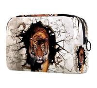 Tiger Walk from Destroyed - Neceser de pared para mujer, neceser de viaje, bolsa organizadora de maquillaje grande con cremallera, multicolor, 18.5x7.5x13cm/7.3x3x5.1in, Neceser