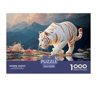 Tiger Walking on The Water Reflection 1000 Pcs Ökopapier Puzzle Wild Kitten Lebendige Bilder Kreatives Spiel Puzzles Als Geburtstagsgeschenke 52x38cm/1000pcs