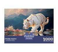 Tiger Walking on The Water Reflection 1000 Stück Premium-Karton Puzzle Wild Kitten Lebendige Bilder Familienspiel Puzzles Für Erwachsene Und Kinder 38x26cm/1000pcs