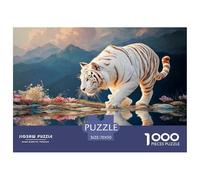 Tiger Walking on The Water Reflection 1000 Stück Premium-Karton Puzzle Wild Kitten Stressabbau Familienspiel Puzzles Als Wohnaccessoires 70x50cm/1000pcs