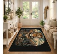 Tiger Wilderness Adventure - Alfombra de área ilustrativa de 3 x 5 pies | Paisaje de cabaña en el bosque, expedición de campamento, estética entusiasta al aire libre, espíritu aventurero