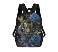 Tiger with Blue Roses And Butterflies Mochila Escolar Infantil De 17 Pulgadas Con Estampado 3D De Películas De Anime Para Niños, Mochila De Viaje, Mochila Escolar Infantil