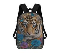 Tiger with Flowers And Butterflies-1 Mochila Escolar Ligera Para Aeropuerto Y Universidad Para Niñas Y Adolescentes 17inch
