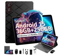 TIGERFU 2025 Newest Tablet 11 Pulgadas, Android 15 Tablet con 36GB+256GB+2TB Expandible, Octa-Core, 2000 x 1200 Incell, 13MP+8MP, 8000mAh, 5G/2.4G WiFi, GPS, Widevine L1, Tablets con Teclado - Negro