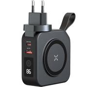 TIGERPOWER PowerBank - Cargador Universal 4 Productos en uno: batería Externa 10000 mAh+Cargador MagSafe+GAN+Cargador de Corriente Mundo EU/US/UK/AUS, USB-A, USB-C, Pantalla LED, Cables + Fundas