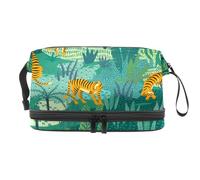 Tigers in The Jungle - Neceser de doble capa para mujeres y niñas, neceser de viaje, bolsa organizadora de maquillaje con compartimento para brochas, multicolor, 27x15x14 cm/10.6x5.9x5.5 in, Neceser