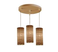 Tightly Woven Wicker Pendant Light Kitchen Rattan LED Lighting Fixture Southeast Asia Style Rustic Hanging Lamp Cylindrical 3-Lights Chandelier Lampshade for Living Dining Room(B)