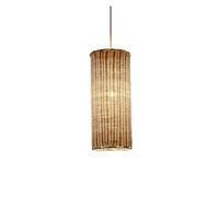 Tightly Woven Wicker Pendant Light Kitchen Rattan LED Lighting Fixture Southeast Asia Style Rustic Hanging Lamp Cylindrical 3-Lights Chandelier Lampshade for Living Dining Room(A)