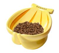TIGOADT Comedero Elevado de Cerámica para Gatos, Cuenco Plátano para Gato Ancho y Poco Profundo con Soporte, Comedero Mascotas Inclinado Antivómitos destinado a Gatitos y Gatos Adultos (Amarillo)