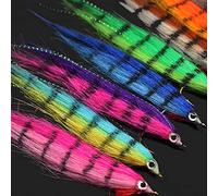 Tigofly Juego de señuelos de pesca con mosca (16 unidades, 8 colores barrados, 12 cm, salmón, trucha, lubina, cebra, minnow, pesca con mosca, tamaño 2)