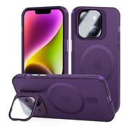 Tigratigro Funda iPhone 14 con Soporte, Compatible mag-Safe con Protección de Cámara de Vidrio Templado H9, Contraportada Translúcida Esmerilada, Antihuellas, Tacto de Terciopelo (Morado)