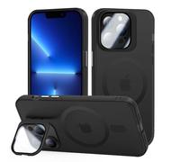 tigratigro iPhone 13 Pro MAX Case with Stand, Compatible mag-Safe with H9 Tempered Glass Camera Protection, Frosted Translucent Backcover, Anti-Fingerprint, Velvet Touch (Graphite Black)