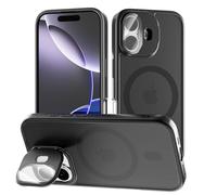 tigratigro iPhone 16 Pro Case with Stand, Compatible mag-Safe with H9 Tempered Glass Camera Protection, Frosted Translucent Backcover, Anti-Fingerprint, Velvet Touch (Graphite Black)