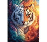 Tigre ardiente en un resplandor mágico Puzzle 1000 Piezas Cartón Resistente Para Niños Mayores 14 Años Dibujo Animado de Paisajes de Cuento de Hadas Decoración Salón Para Colgar En Pared Decoración Ar
