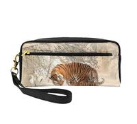 Tigre Bebé Familia De Tigres Joven, Bolsa de Maquillaje Bolsa de cosméticos Bolsa de Aseo de Viaje portátil Estuche de Cuero para Mujeres y niñas